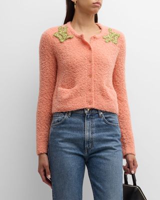 Nala Beaded Boucle-Knit Button-Down Cardigan