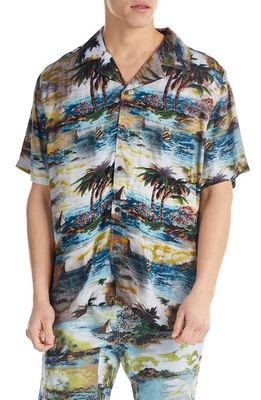 NANA JUDY Verve Scenic Print Short Sleeve Button-Up Shirt in Vintage Hawaii