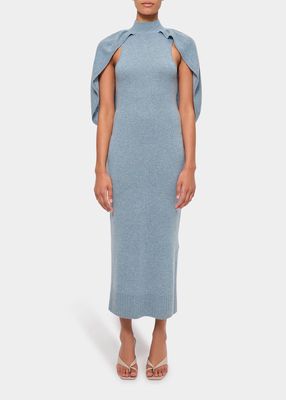 Nancy Recycled Cashmere-Wool Cape Midi Dress