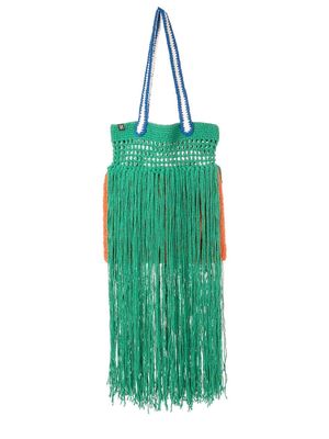 Nannacay Felipa fringe-detail knitted tote bag - Green