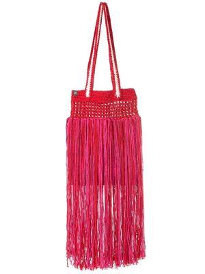 Nannacay Felipa fringe-detail knitted tote bag - Pink