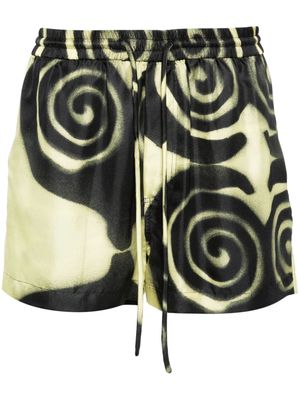 Nanushka Amil spiral-print silk shorts - Yellow