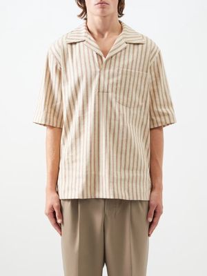 Nanushka - Bolen Striped Linen-blend Short-sleeved Shirt - Mens - Beige Brown