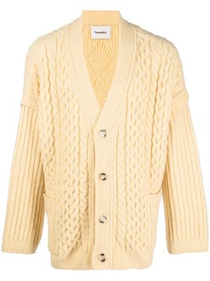 Nanushka cable-knit V-neck cardigan - Yellow