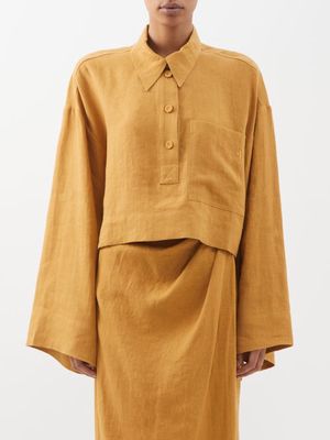 Nanushka - Casia Oversized Cropped Linen Shirt - Womens - Camel