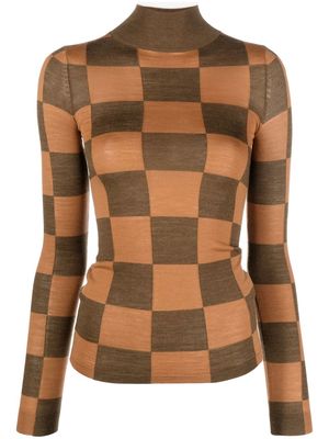 Nanushka checkerboard-pattern long-sleeve top - Brown