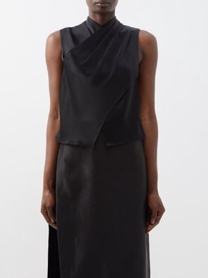 Nanushka - Difya Asymmetric Draped Satin Top - Womens - Black