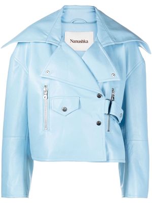 Nanushka faux-leather cropped biker jacket - Blue