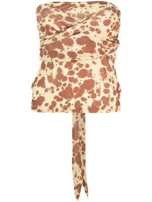 Nanushka giraffe-print strapless wrap top - Yellow