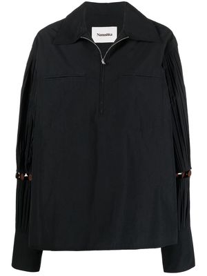 Nanushka half-zip pleated-sleeve shirt - Black