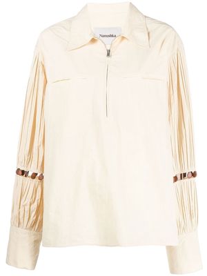 Nanushka half-zip pleated-sleeve shirt - Neutrals