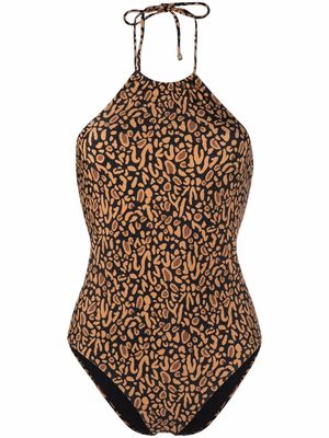 Nanushka halterneck animal print swimsuit - Brown