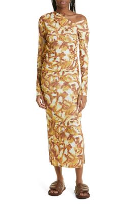 Nanushka Jasno One-Shoulder Long Sleeve Dress in Botanic Aquarelle