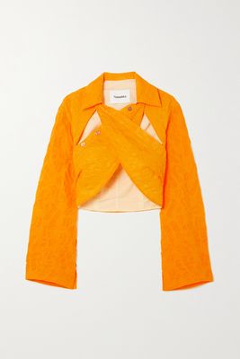 Nanushka - Loiza Cropped Cutout Cotton-jacquard Wrap Top - Orange