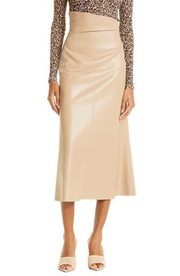 Nanushka Melody Asymmetric Waist Faux Leather Midi Skirt in Sandstone