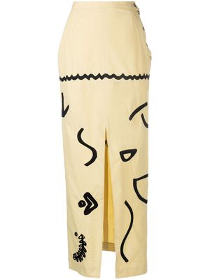 Nanushka motif-print high-slit midi skirt - Neutrals