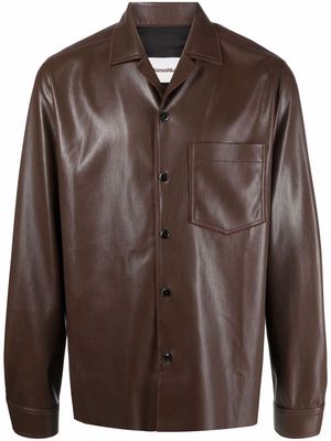 Nanushka notched-lapels faux-leather shirt - Brown