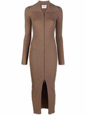 Nanushka ribbed-knit cotton zip-up dress - Brown