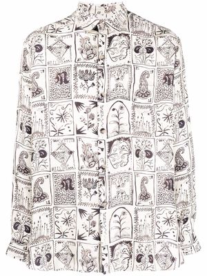 Nanushka sketch-print long-sleeve silk shirt - Neutrals