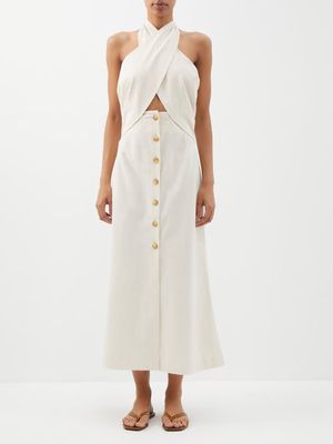 Nanushka - Soffio Halterneck Slubbed-cotton Dress - Womens - Cream
