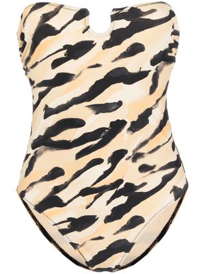 Nanushka stripe-pattern strapless swimsuit - Yellow