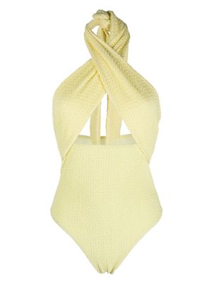 Nanushka textured-finish crossed-neckline swimsuit - Yellow
