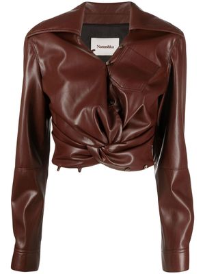 Nanushka vegan-leather twist-front shirt - Brown