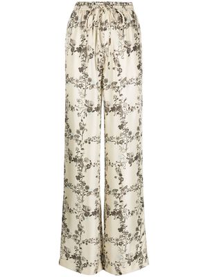 Nanushka wide-leg floral silk trousers - Neutrals