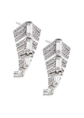 Naomi Deco Sterling Silver & Cubic Zirconia J-Hoop Earrings