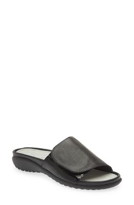 Naot Ipo Slide Sandal in Soft Black Leather/Black Croc