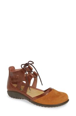 Naot Kata Lace-Up Sandal in Amber/Maple Brown Nubuck