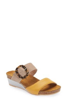 Naot Kingdom Wedge Slide Sandal in Marigold/Khaki Beige Leather
