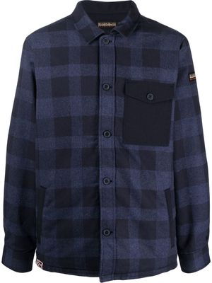 Napapijri check-pattern cotton shirt jacket - Blue