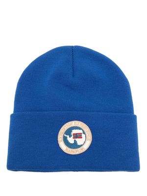 Napapijri logo-patch knitted beanie - Blue