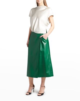Nappa Leather Midi Wrap Skirt