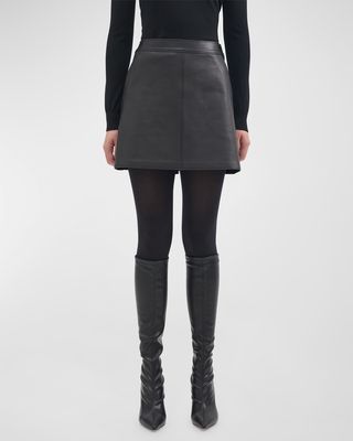 Nappa Leather Mini A-Line Skirt