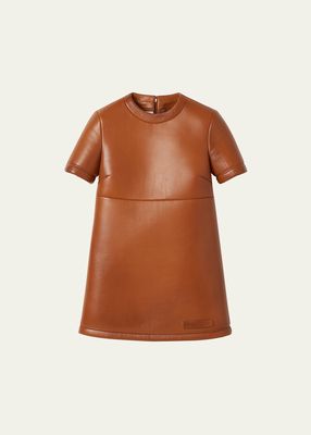Nappa Leather Short-Sleeve Mini Dress