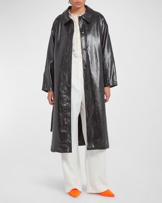 Nara Faux Leather Belted Trench Coat