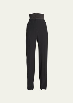 Narrow Bootcut Trousers with Satin Band