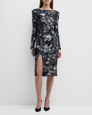 Natalie Floral Sequin Bodycon Midi Dress