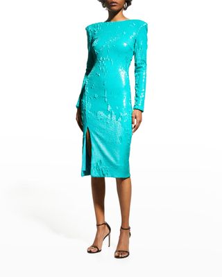Natalie Sequin Long-Sleeve Sheath Dress