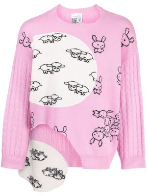 Natasha Zinko animal print cable-knit jumper - Pink
