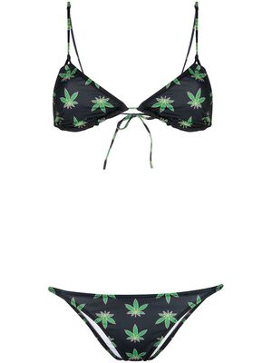 Natasha Zinko Cannabis print bikini - Black