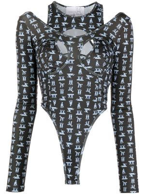 Natasha Zinko cut-out bunny motif bodysuit top - Black