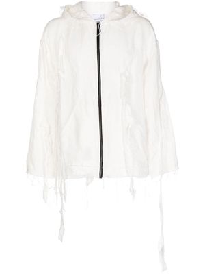 Natasha Zinko distressed zip-fastening hoodie - White