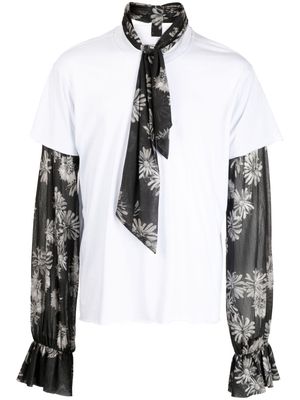 Natasha Zinko floral-print pussy-bow T-shirt - White