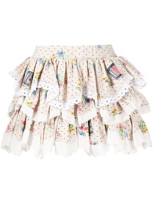 Natasha Zinko floral-print tiered mini skirt - Neutrals