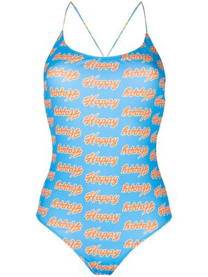 Natasha Zinko Happy print one-piece swimsuit - Blue
