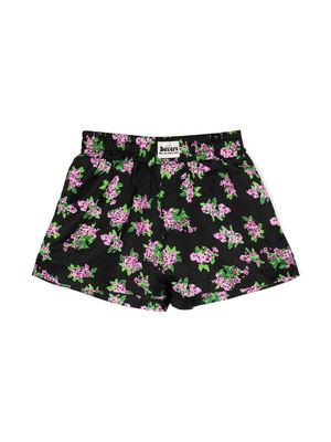 Natasha Zinko Kids pixel Hawaii floral shorts - Black