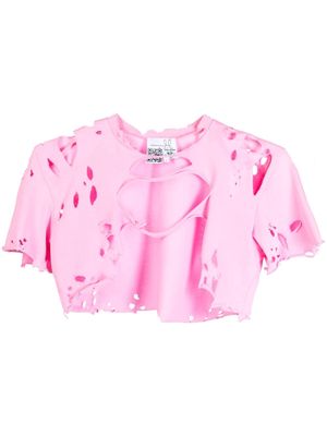 Natasha Zinko Monster distressed-effect cotton T-shirt - Pink
